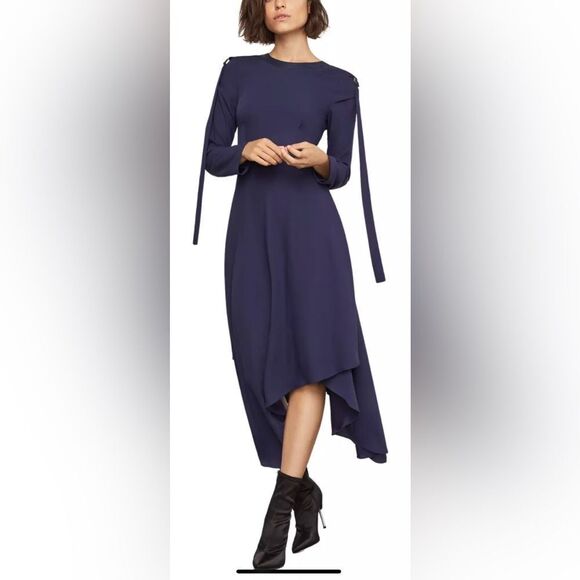 BCBG Maxazria Asymmetric Pleather-Trimmed Dark Pacific Blue Dress | Size 4 - Picture 1 of 16
